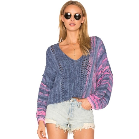 Free People Sweaters - Free People Amethyst Sweater Size Large Blue Pink Combo Slouchy